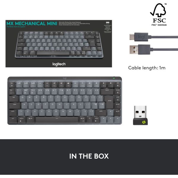 Logitech MX Mechanical Mini hellgrau-dunkelgrau, DE-Layout taktile Schalter Logi Bolt
